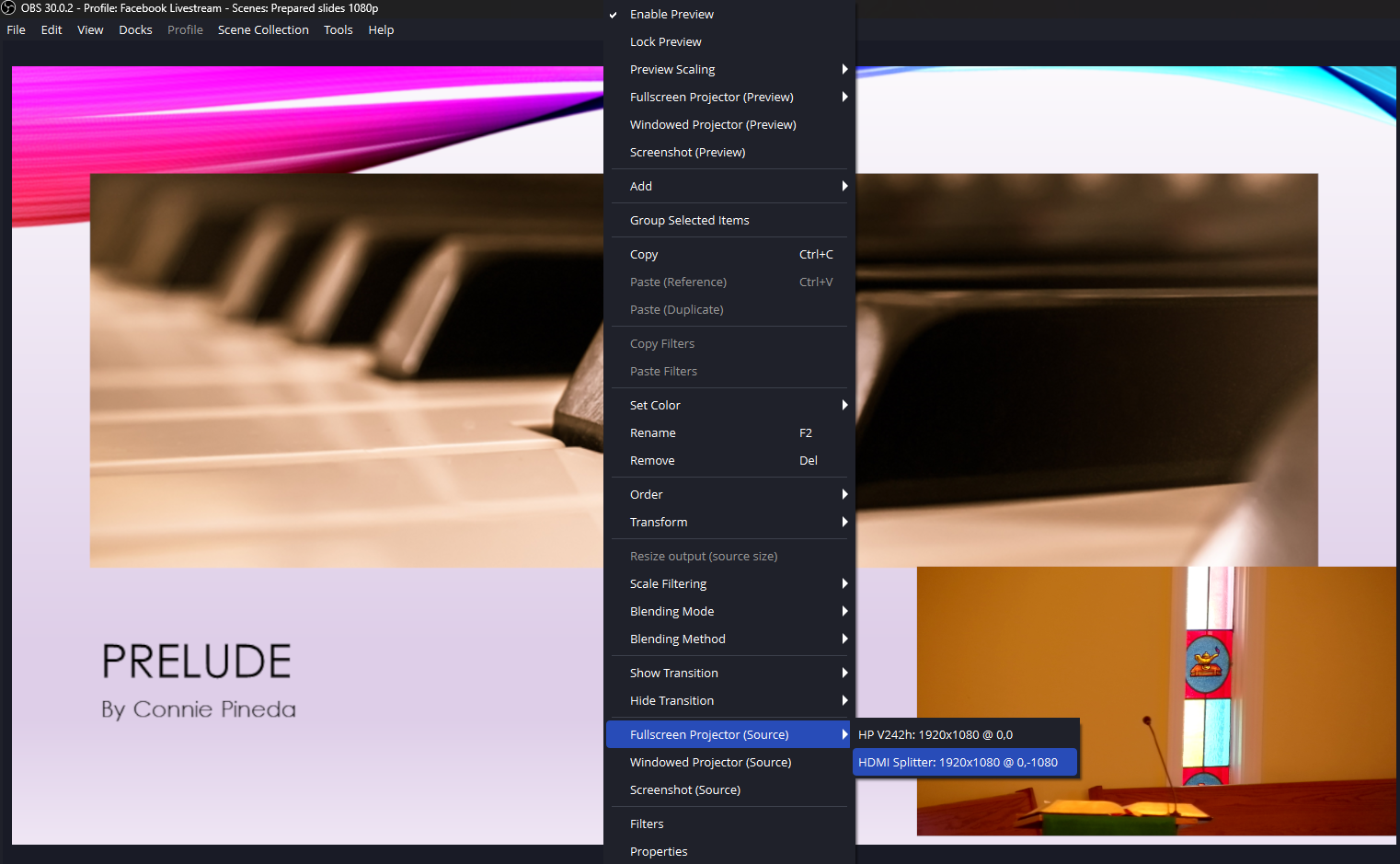 Fullscreen projector output to the TVs
